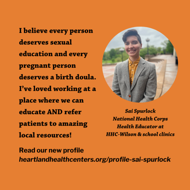 headshot and quote: every person deserves sexual education and every pregnant person deserves a birth doula. I’ve loved working at a place that offers both